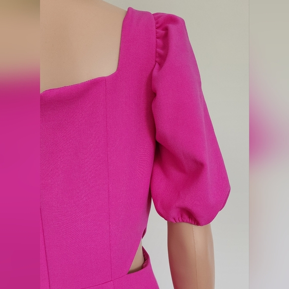 FRENCH CONNECTION HOT PINK FUCHSIA LINED FITTED CUTOUT MINI SHORT DRESS 6 - Picture 4 of 14